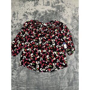 Crown & Ivy Womens Floral Print Blouse Black Multicolor  Size L